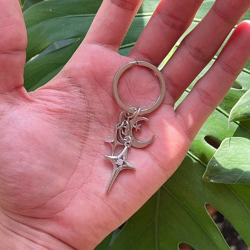 y2k 2000s star moon pendant keyring for keychain